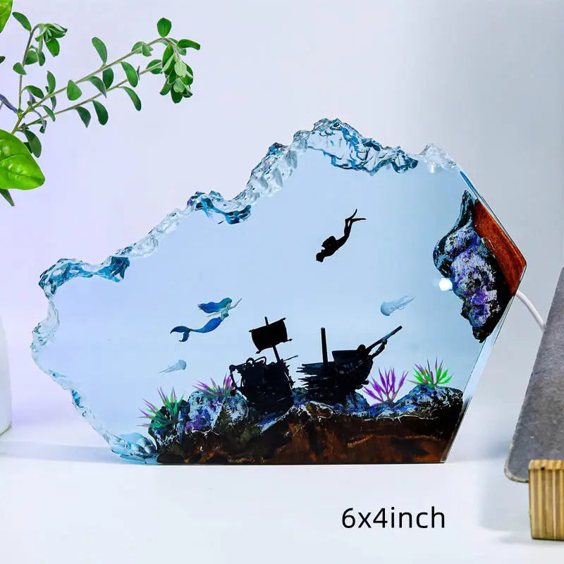 Seabed World Diving Resin Statue Lamp Miniature Figurine Luxury Decor Night Light