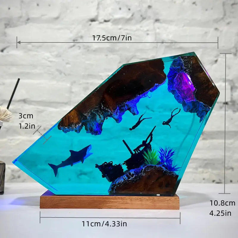Seabed World Diving Resin Statue Lamp Miniature Figurine Luxury Decor Night Light