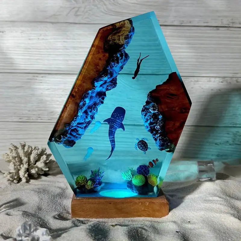 Seabed World Diving Resin Statue Lamp Miniature Figurine Luxury Decor Night Light