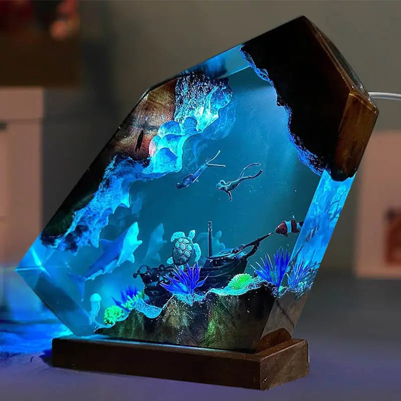 Seabed World Diving Resin Statue Lamp Miniature Figurine Luxury Decor Night Light