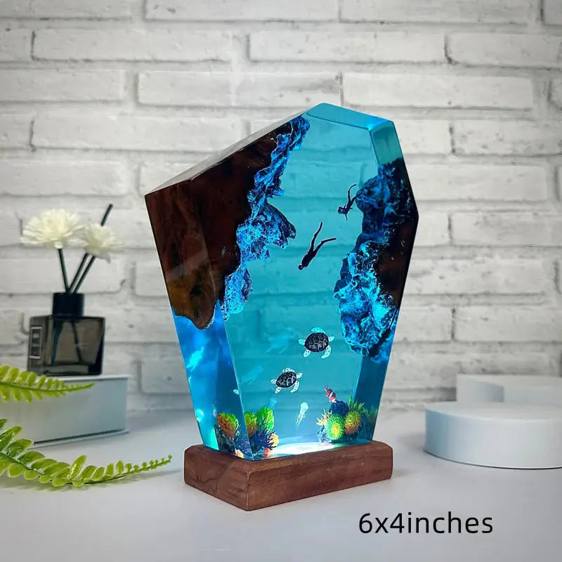 Seabed World Diving Resin Statue Lamp Miniature Figurine Luxury Decor Night Light