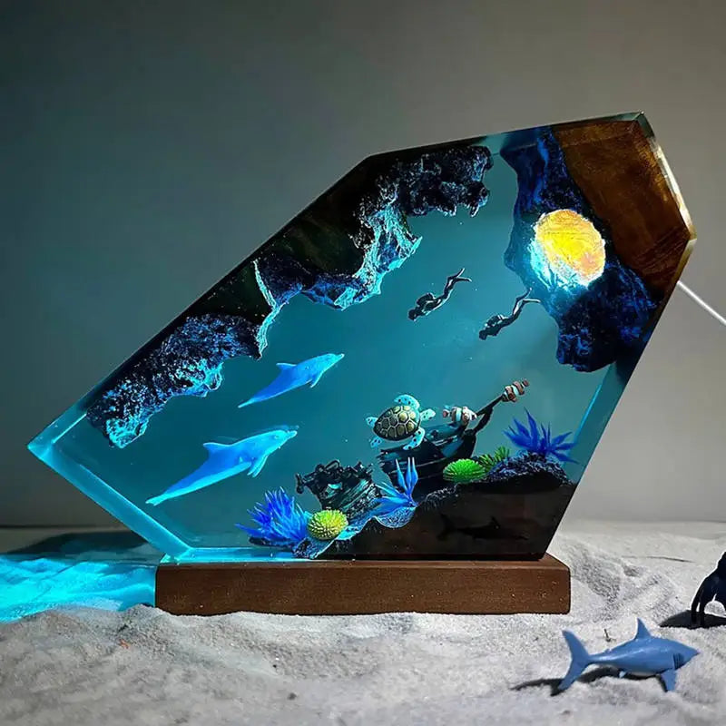 Seabed World Diving Resin Statue Lamp Miniature Figurine Luxury Decor Night Light