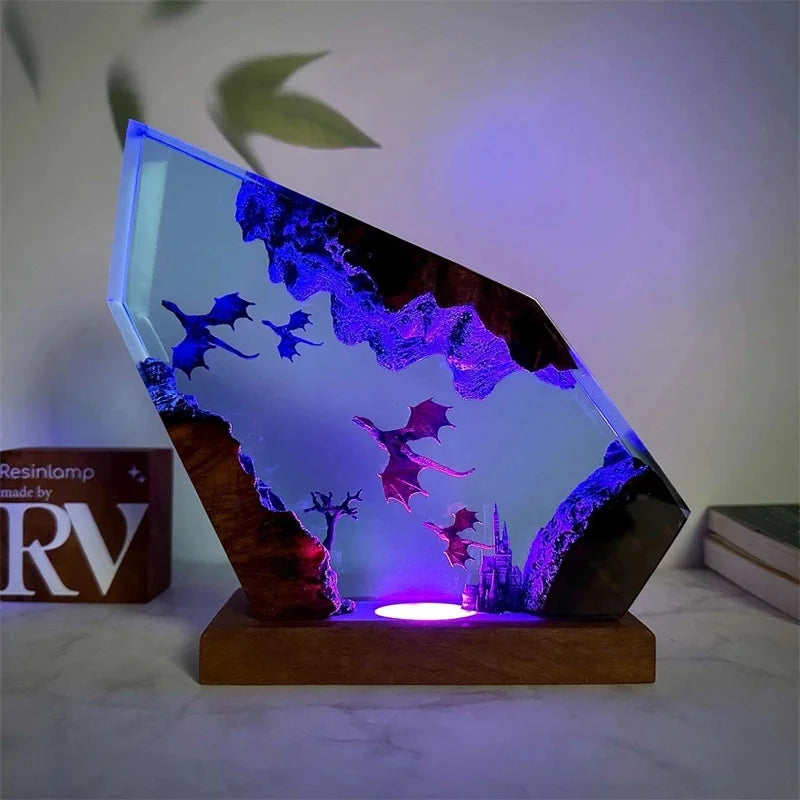 Resin Wooden Lamp 3D Dragon Night Light