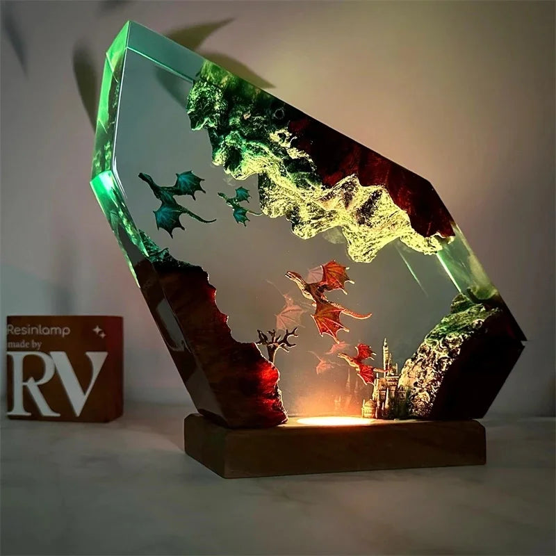 Resin Wooden Lamp 3D Dragon Night Light