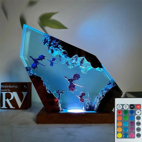 Resin Wooden Lamp 3D Dragon Night Light