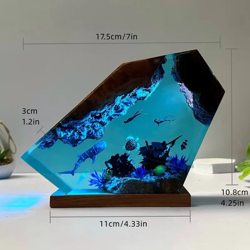 Seabed World Diving Resin Statue Lamp Miniature Figurine Luxury Decor Night Light