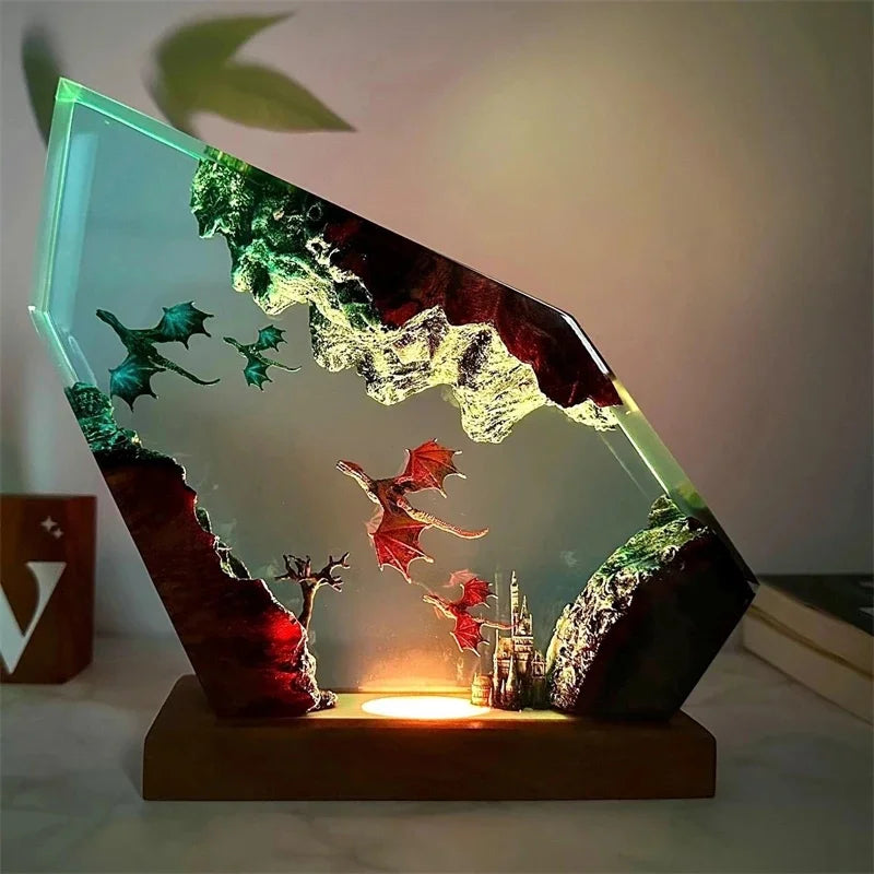 Resin Wooden Lamp 3D Dragon Night Light
