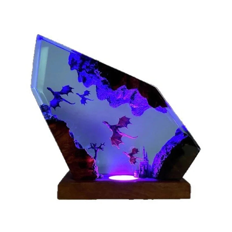 Resin Wooden Lamp 3D Dragon Night Light