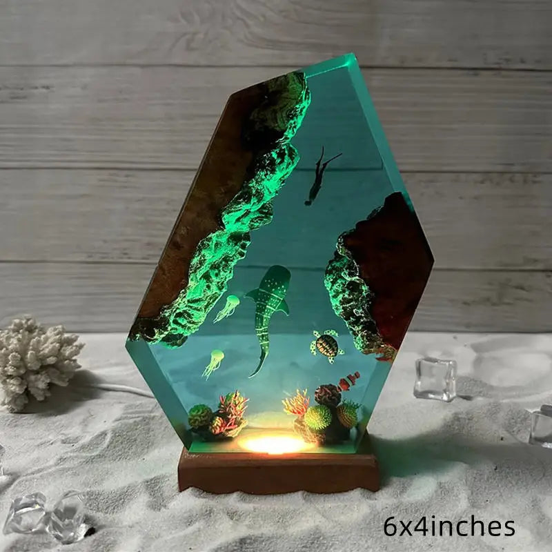 Seabed World Diving Resin Statue Lamp Miniature Figurine Luxury Decor Night Light