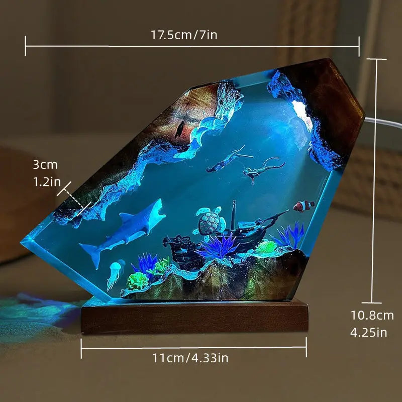 Seabed World Diving Resin Statue Lamp Miniature Figurine Luxury Decor Night Light