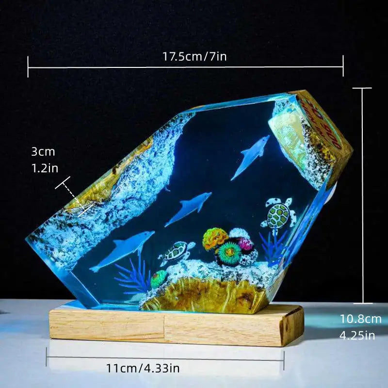 Seabed World Diving Resin Statue Lamp Miniature Figurine Luxury Decor Night Light