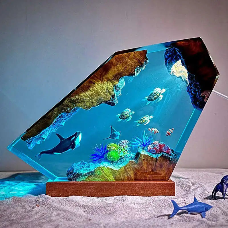 Seabed World Diving Resin Statue Lamp Miniature Figurine Luxury Decor Night Light