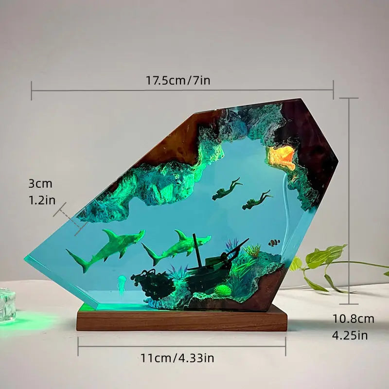 Seabed World Diving Resin Statue Lamp Miniature Figurine Luxury Decor Night Light