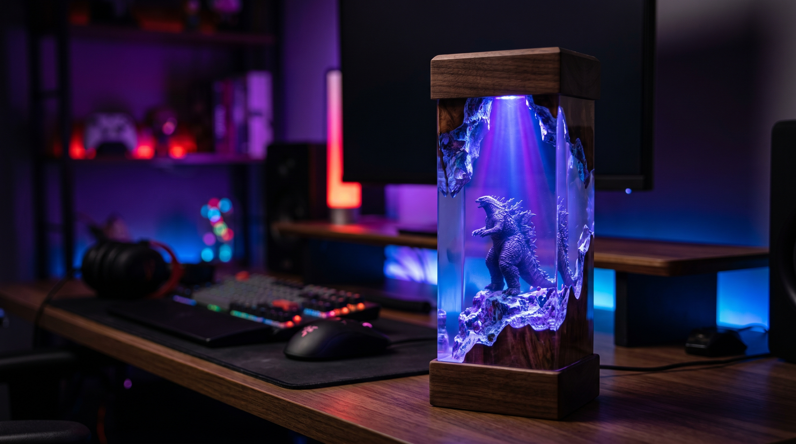 Godzilla Resin Lamp gaming desk